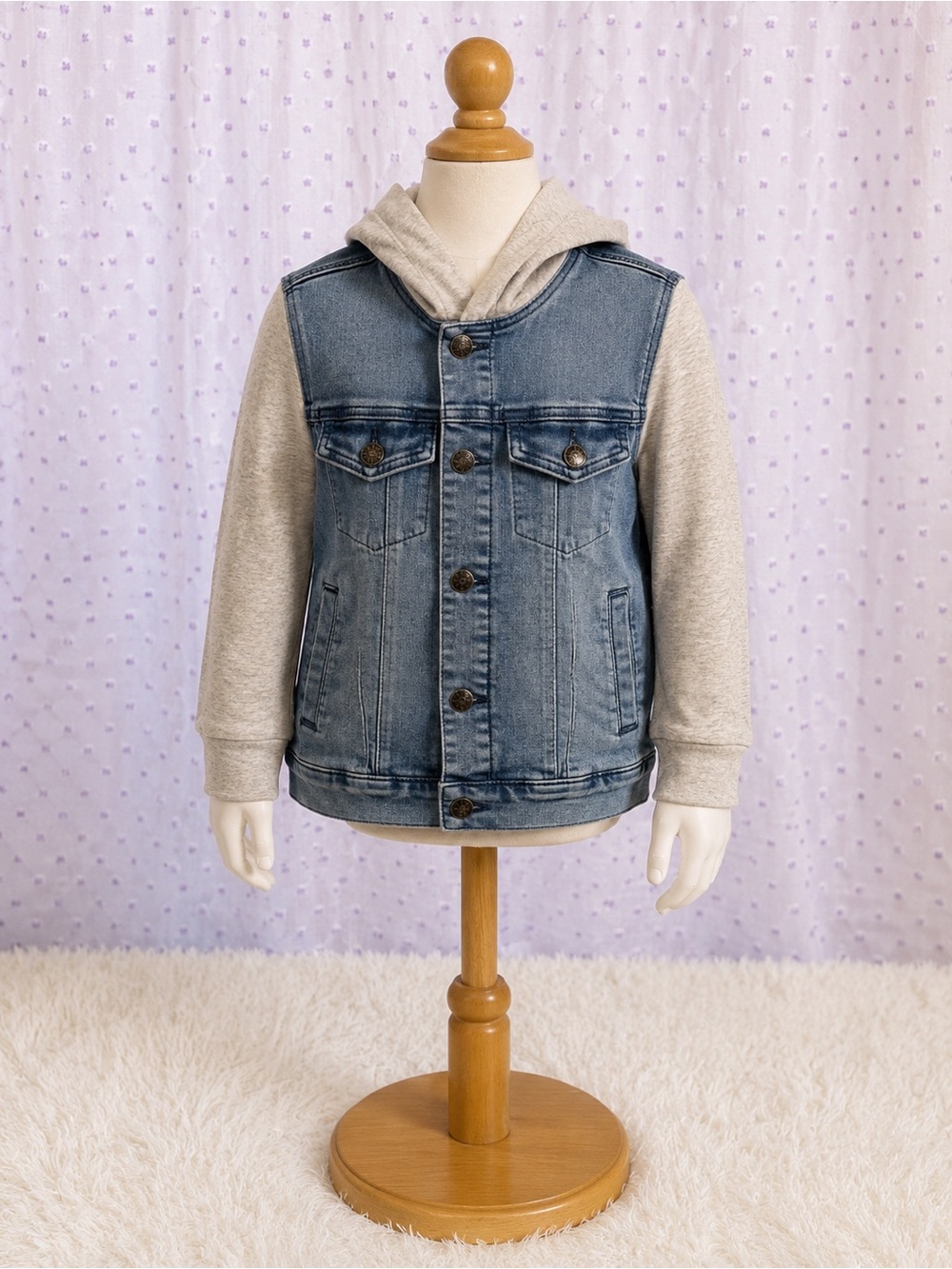 art class Denim-Look Jacket with Heather Gray Hoodie Sleeves